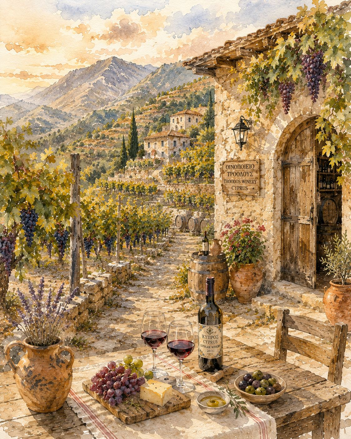 Mediteranean Winery Watercolor Print